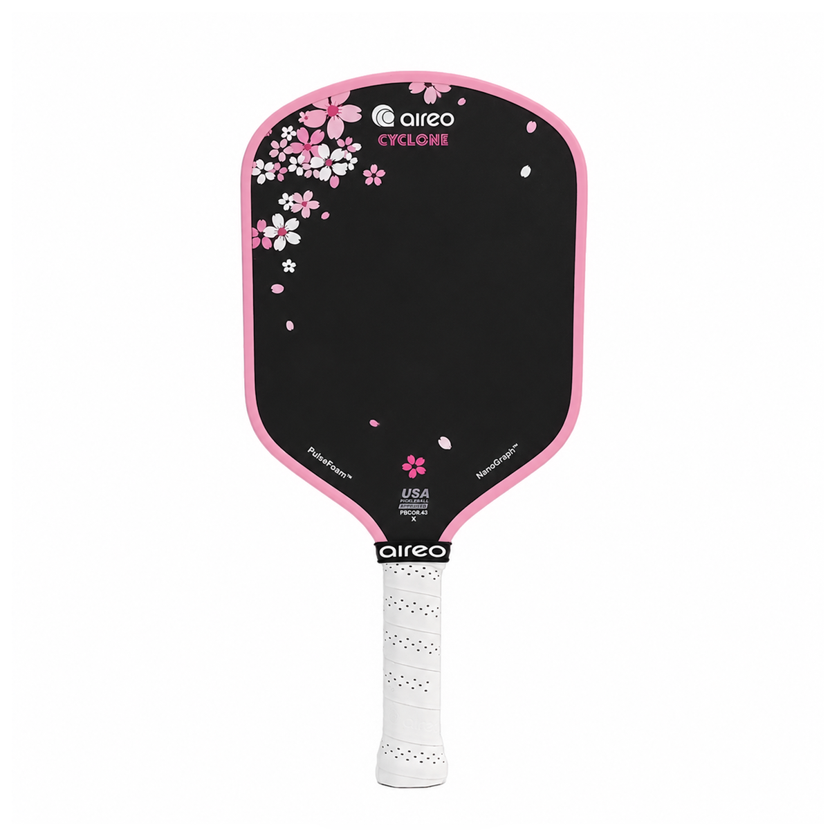 Aireo Cyclone X Hybrid pickleball paddle - Cherry Blossom colourway - front