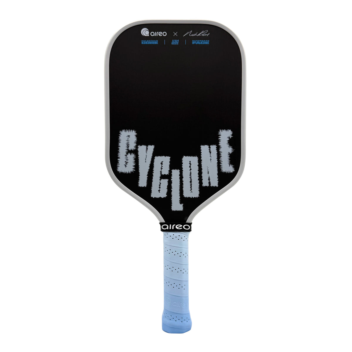 Aireo Cyclone pickleball paddle in the Frozen colourway, elongated and hybrid shapes compared