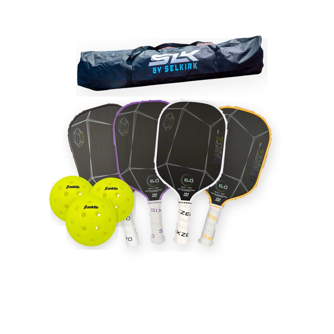 Pickld pickleball sets: portable net, paddles and Franklin X-40 balls