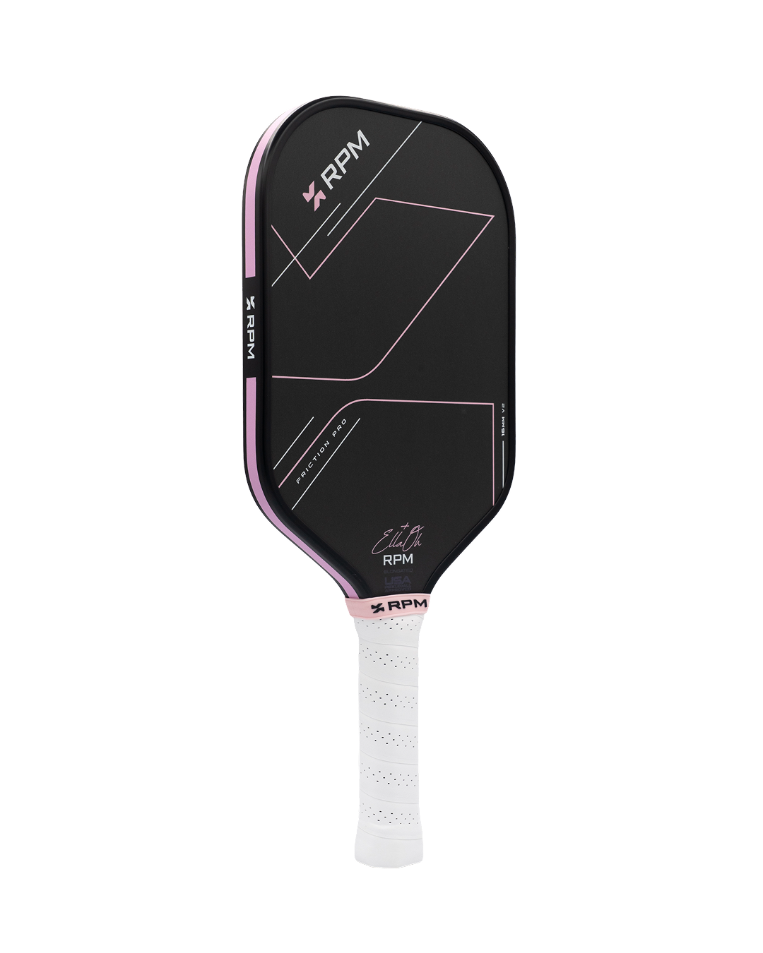 RPM Friction Pro V2 Ella Oh Edition 16mm pickleball paddle - Elongated - edge guard and handle