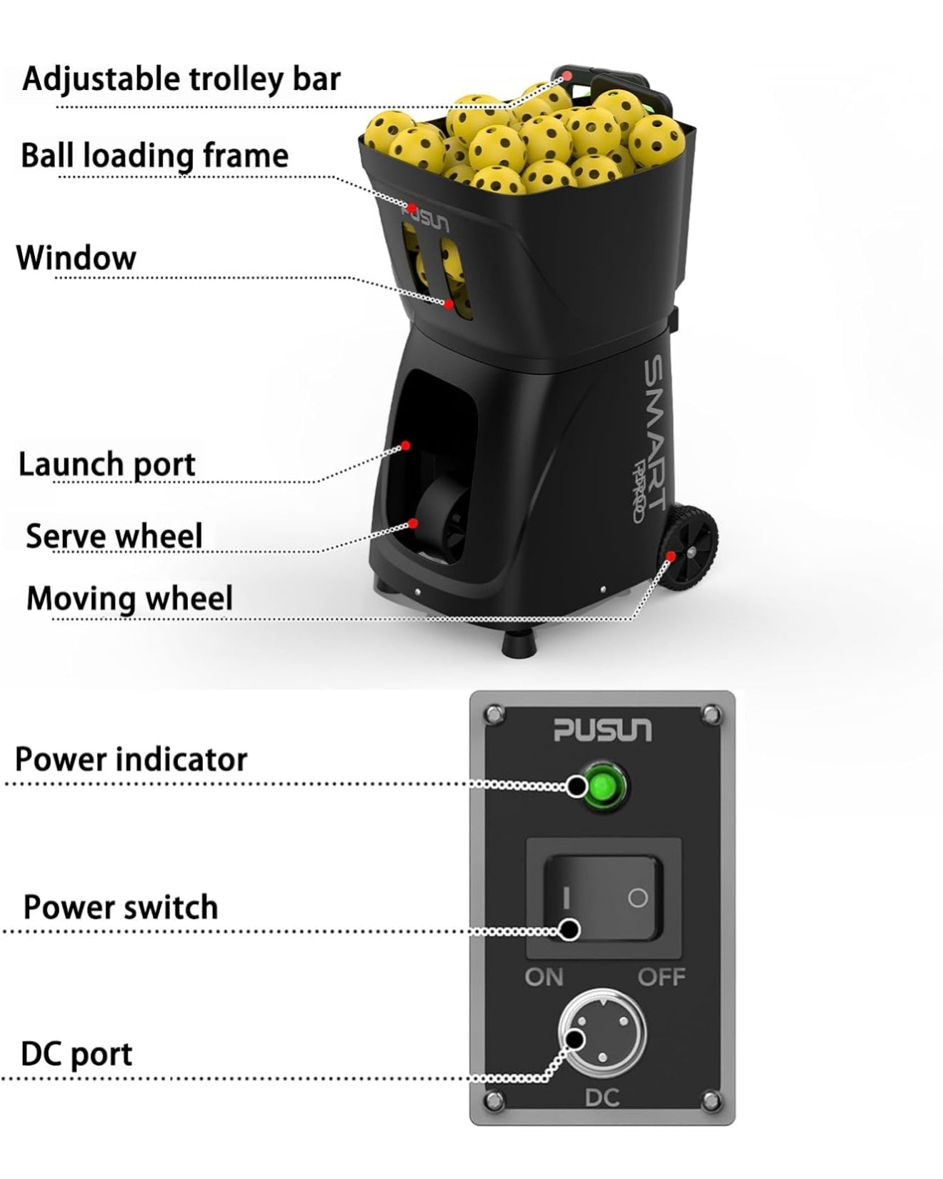 PUSUN PP Smart Pro Pickleball Ball Machine — App-Controlled Training Launcher (Australia)