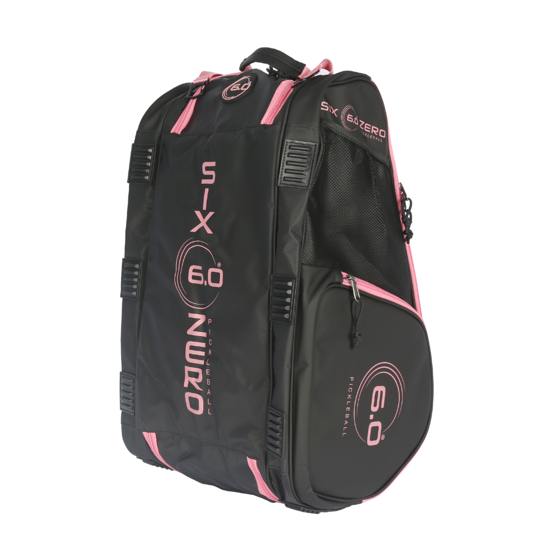 Six Zero Pro Tour Bag, Black / Cherry, back and shoulder straps