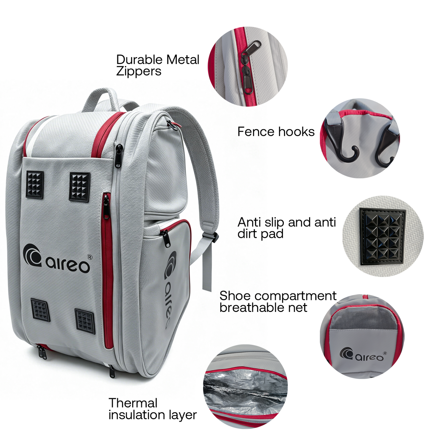 Aireo Tour 2-in-1 pickleball backpack in gray, with the paddle compartment detached