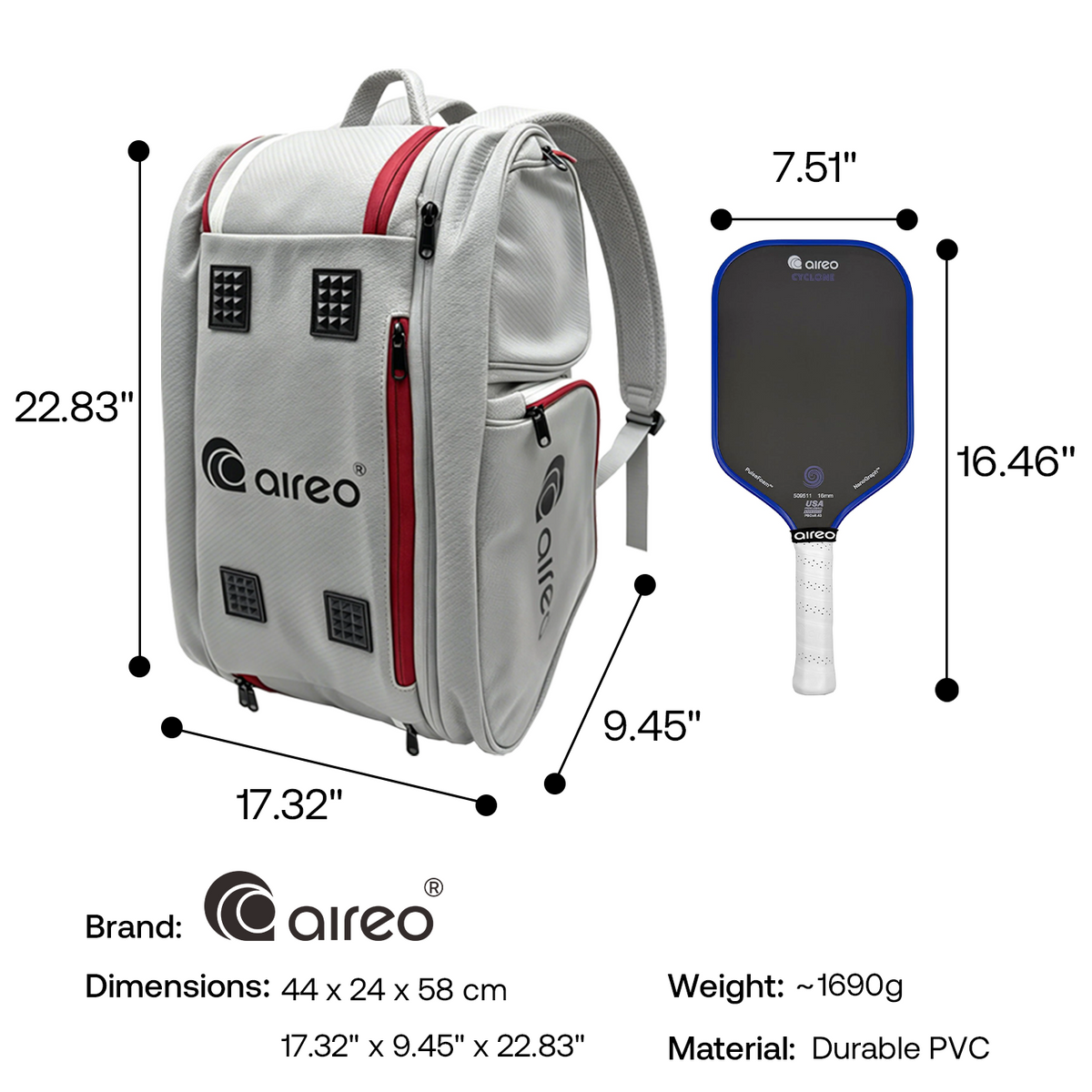 Aireo Tour 2-in-1 pickleball backpack in gray, with the paddle compartment detached
