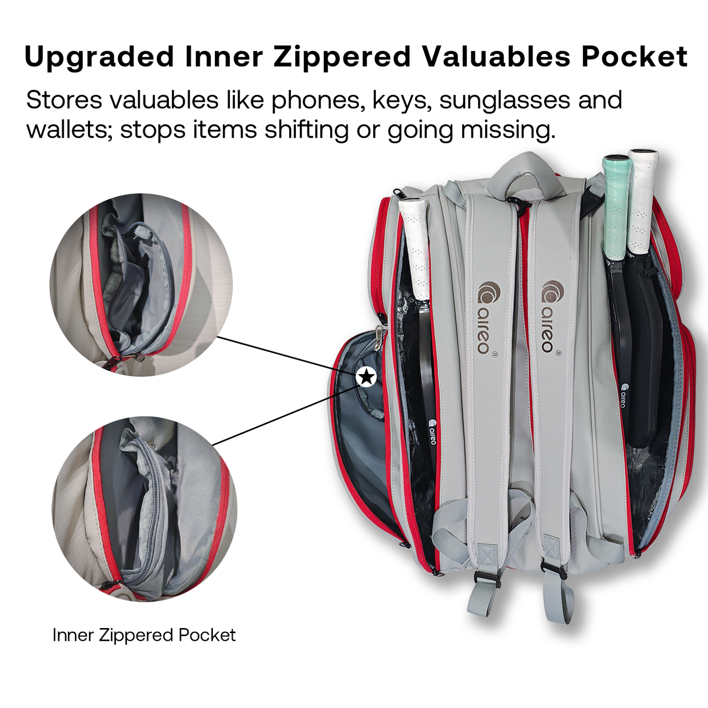 Aireo Tour 2-in-1 pickleball backpack in gray, with the paddle compartment detached