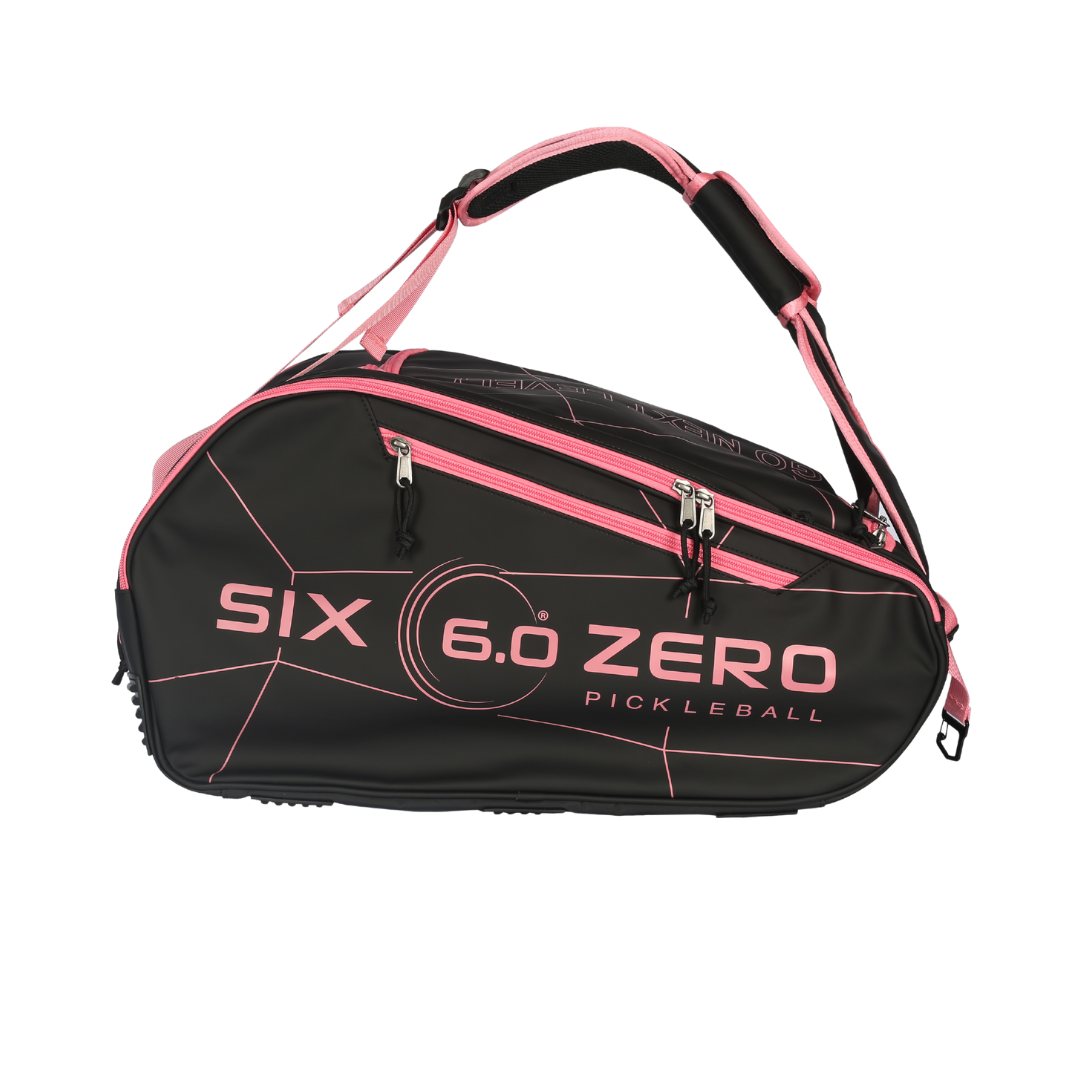 Six Zero Pro Tour Bag, Black / Cherry, side with logo