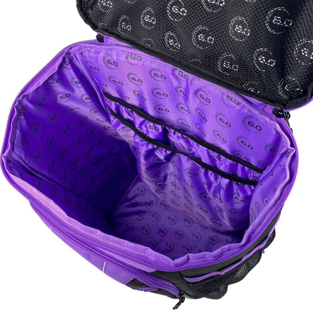 Six Zero Performance Backpack, Amethyst, main compartment open