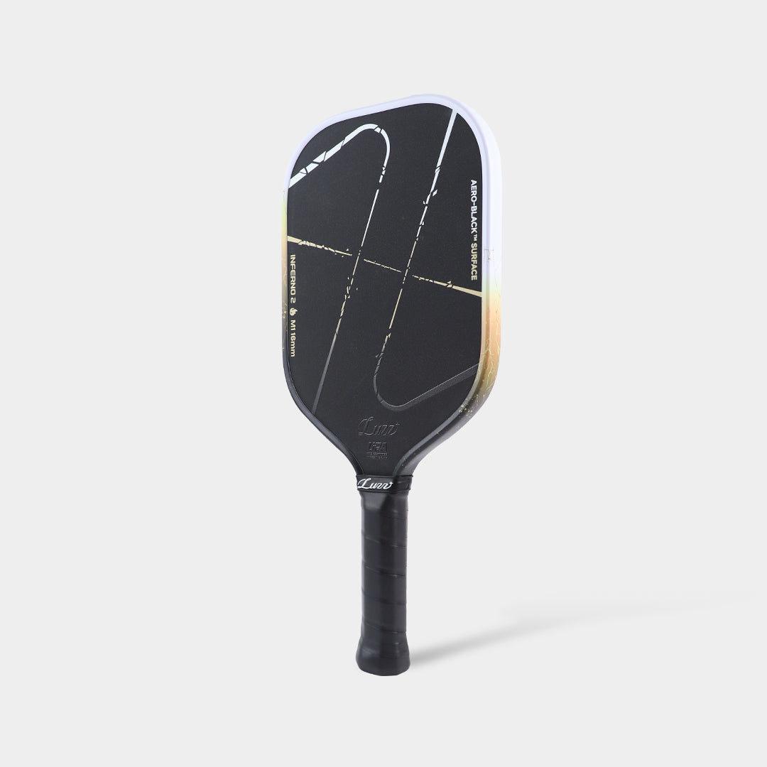 Luzz Inferno2 M1 Dawn pickleball paddle - angled face view