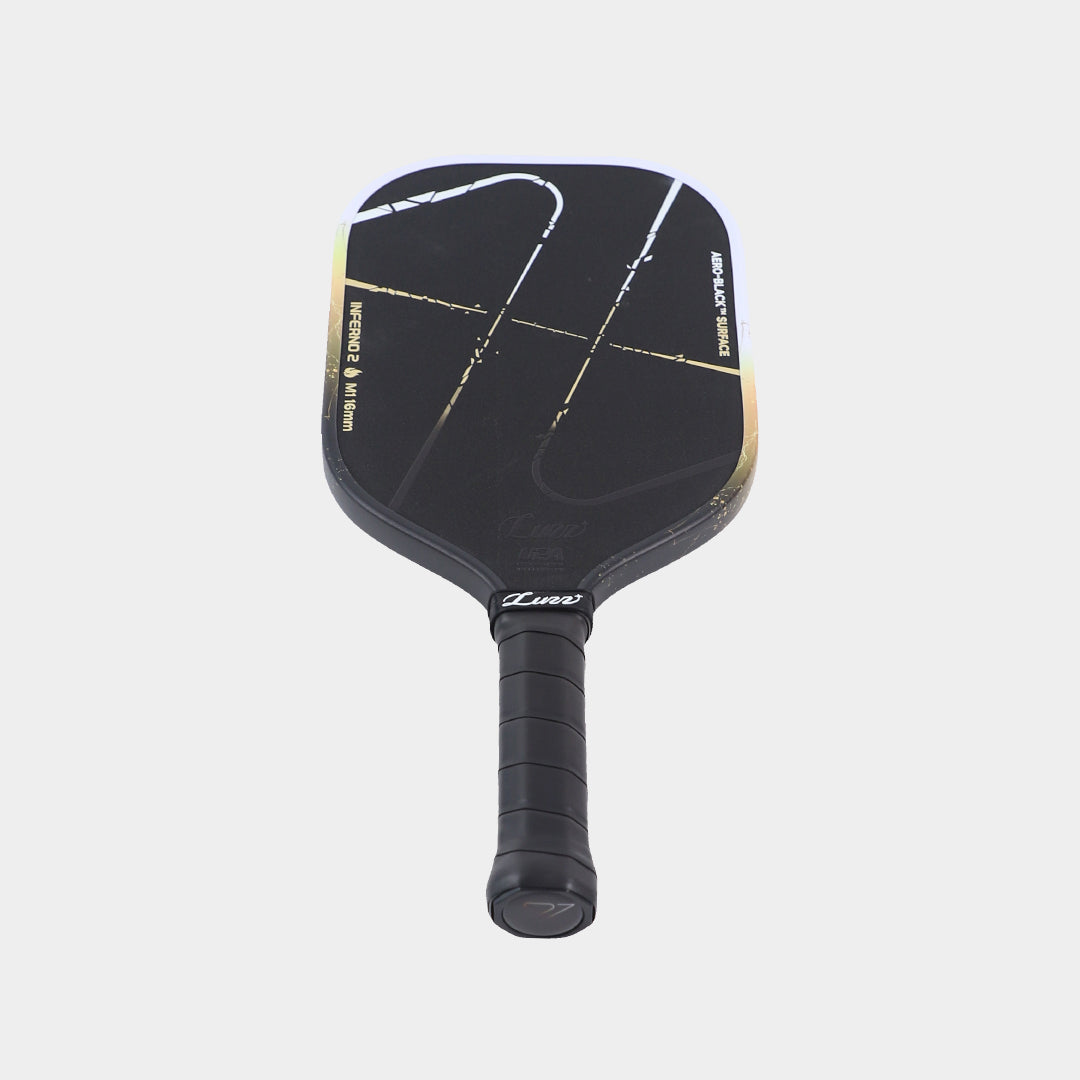 Luzz Inferno2 M1 Dawn pickleball paddle - face view showing the dawn gradient
