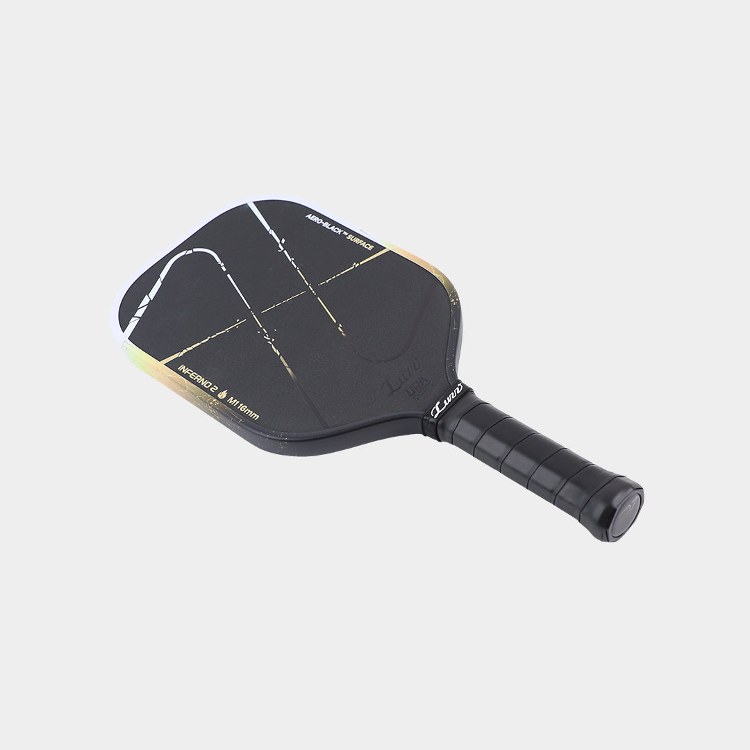 Luzz Inferno2 M1 Dawn pickleball paddle - angled view showing face and handle