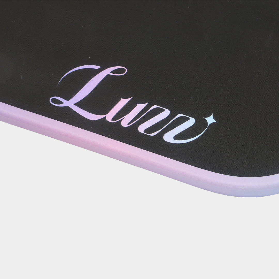 Luzz Pro 4 Tornazo pickleball paddle - Purple colourway - logo and edge guard macro