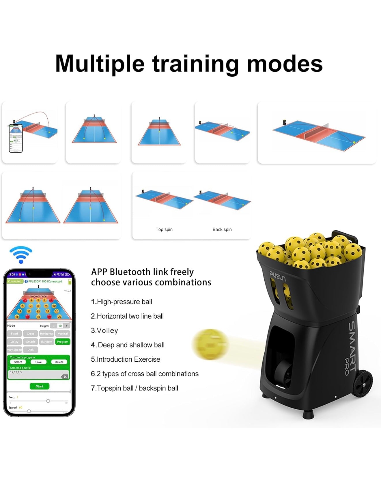 PUSUN PP Smart Pro Pickleball Ball Machine — App-Controlled Training Launcher (Australia)