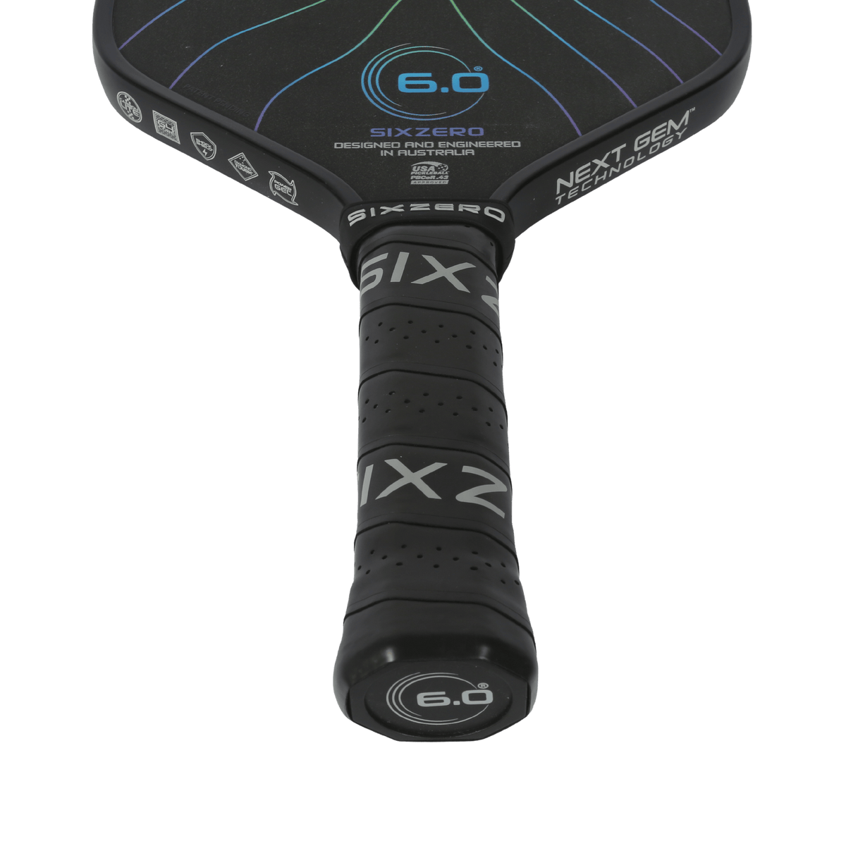 Six Zero Black Opal pickleball paddle - throat and grip detail