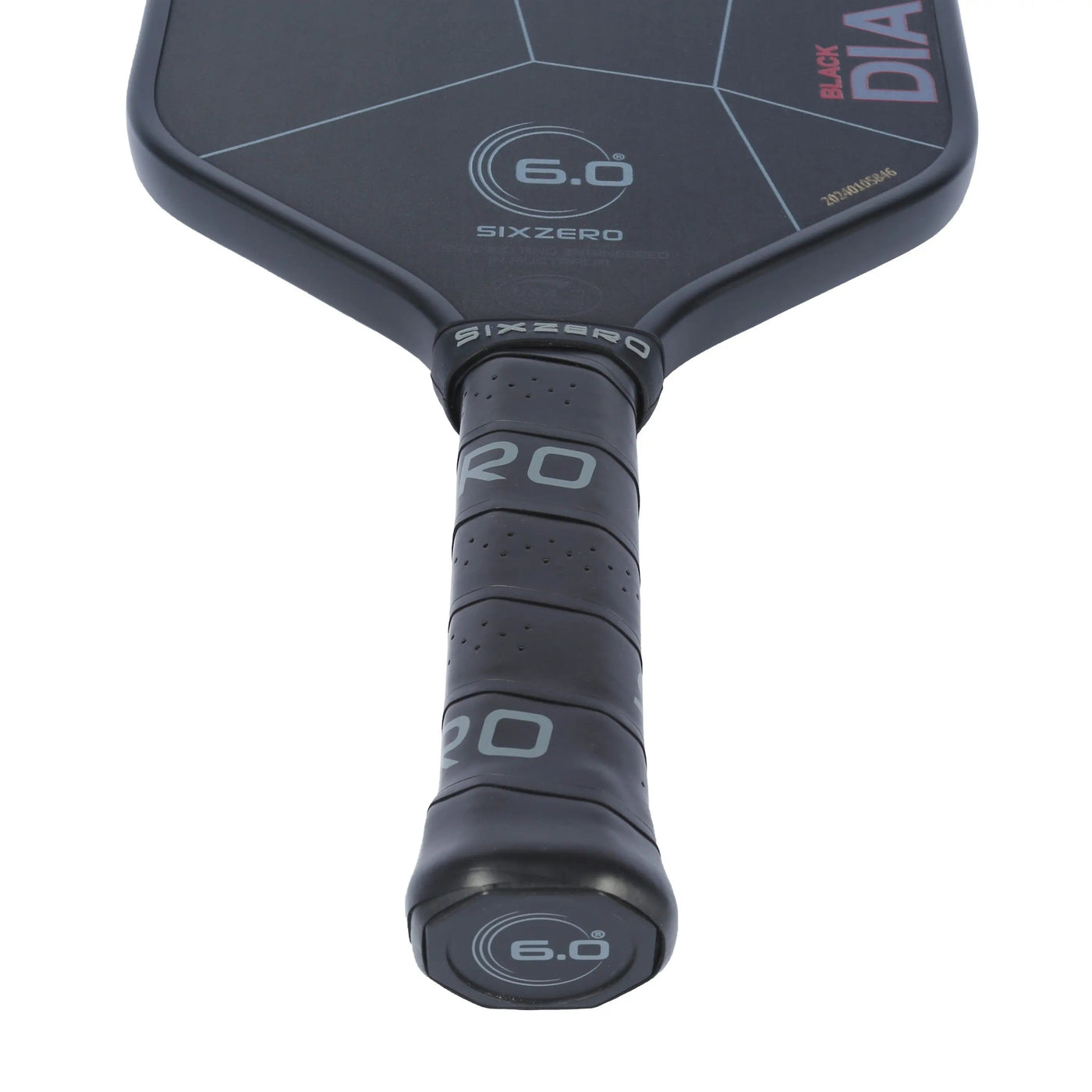 Six Zero Black Diamond pickleball paddle - throat and grip detail