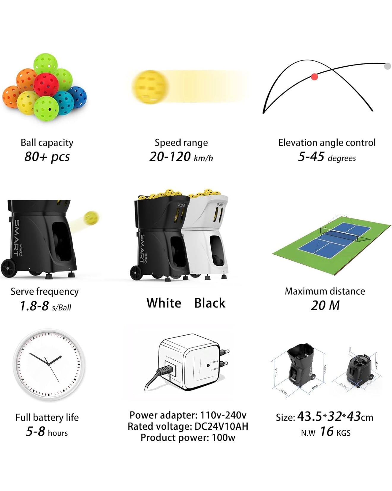 PUSUN PP Smart Pro Pickleball Ball Machine — App-Controlled Training Launcher (Australia)