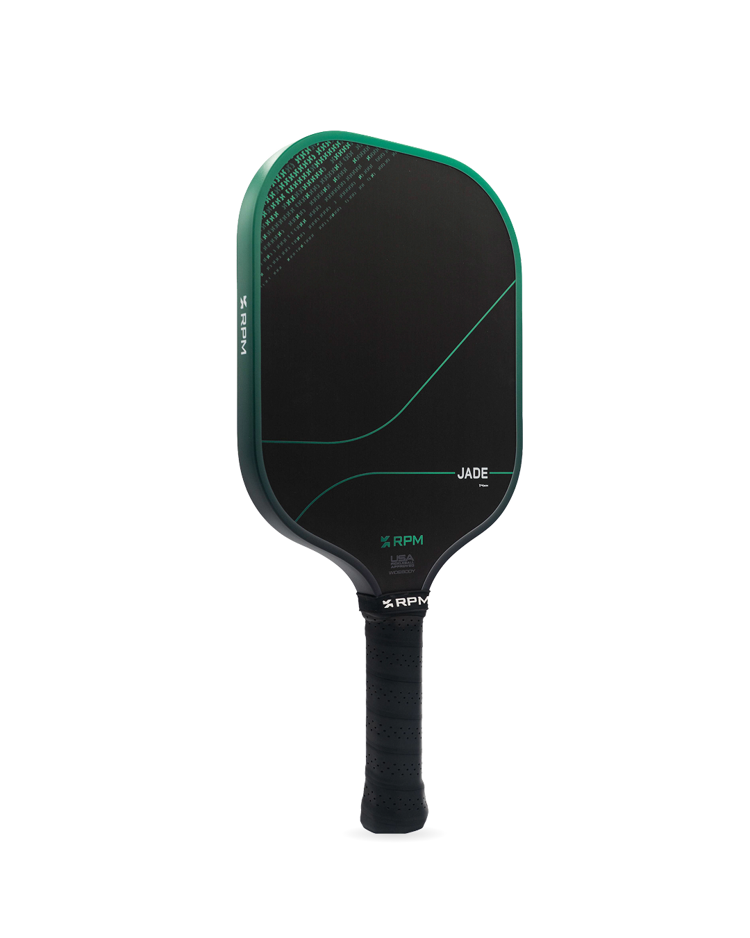 RPM Jade 14mm widebody pickleball paddle, angled view