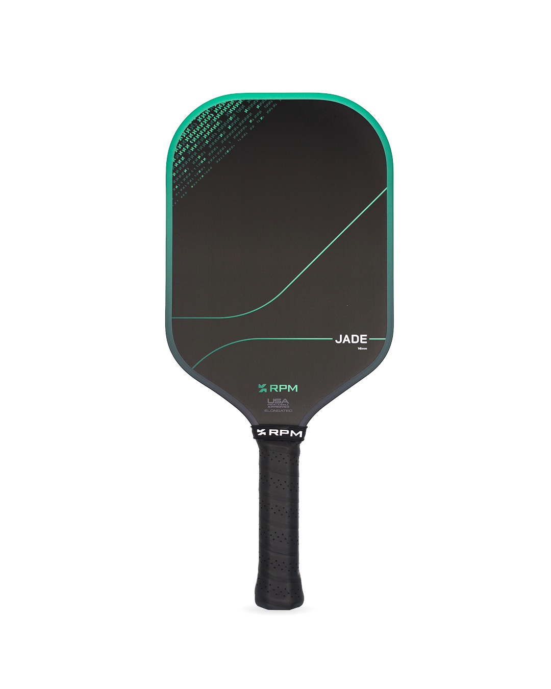 RPM Jade 16mm elongated pickleball paddle, front face