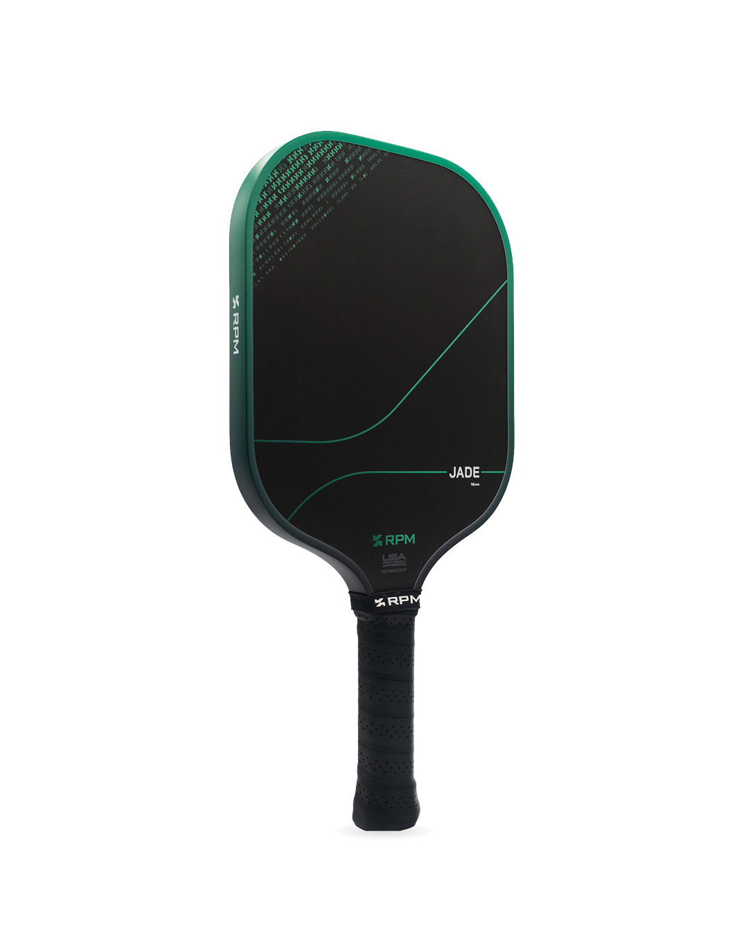 RPM Jade 16mm widebody pickleball paddle, angled view