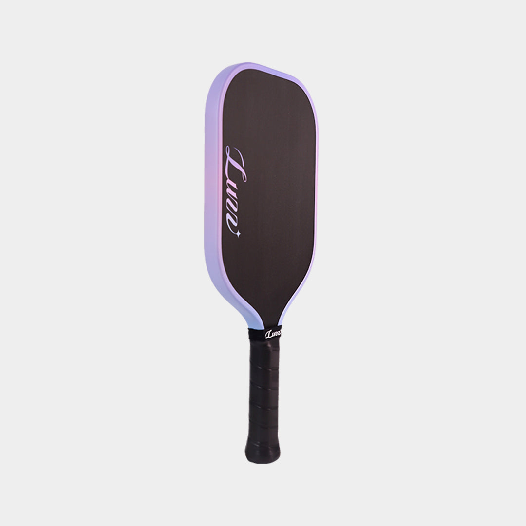 Luzz Pro 4 Tornazo pickleball paddle - Purple colourway - back face angled