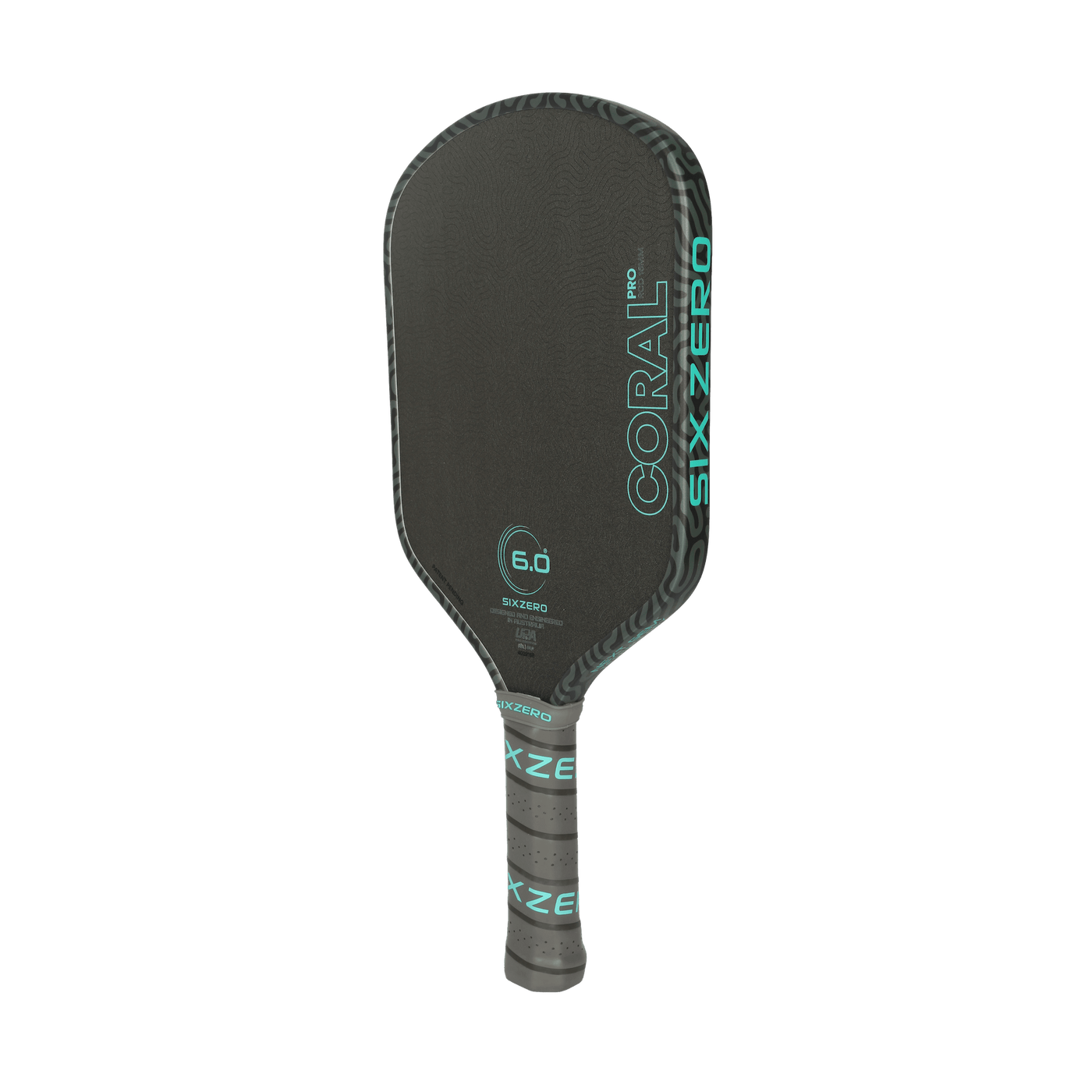 Six Zero Coral Pro 16mm pickleball paddle — angled view