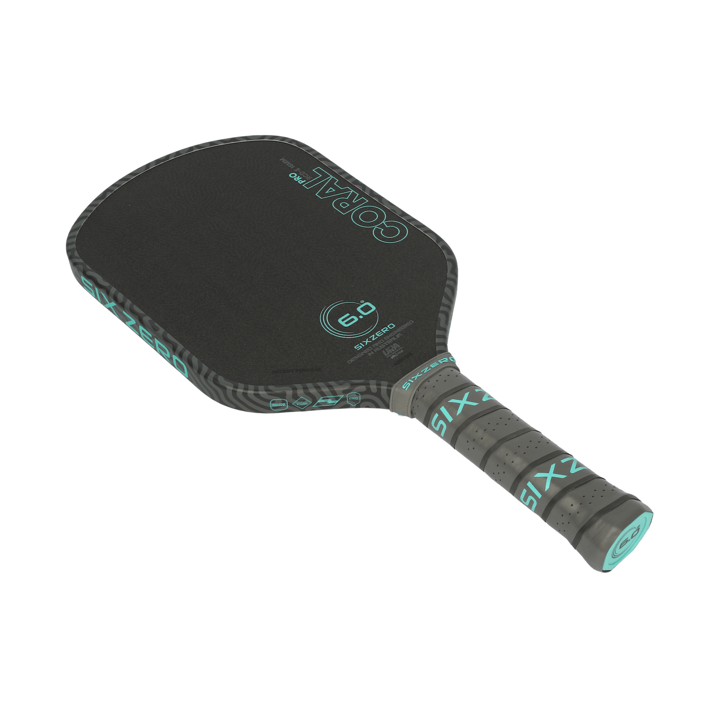 Six Zero Coral Pro 16mm pickleball paddle - Elongated shape - face, edge and grip