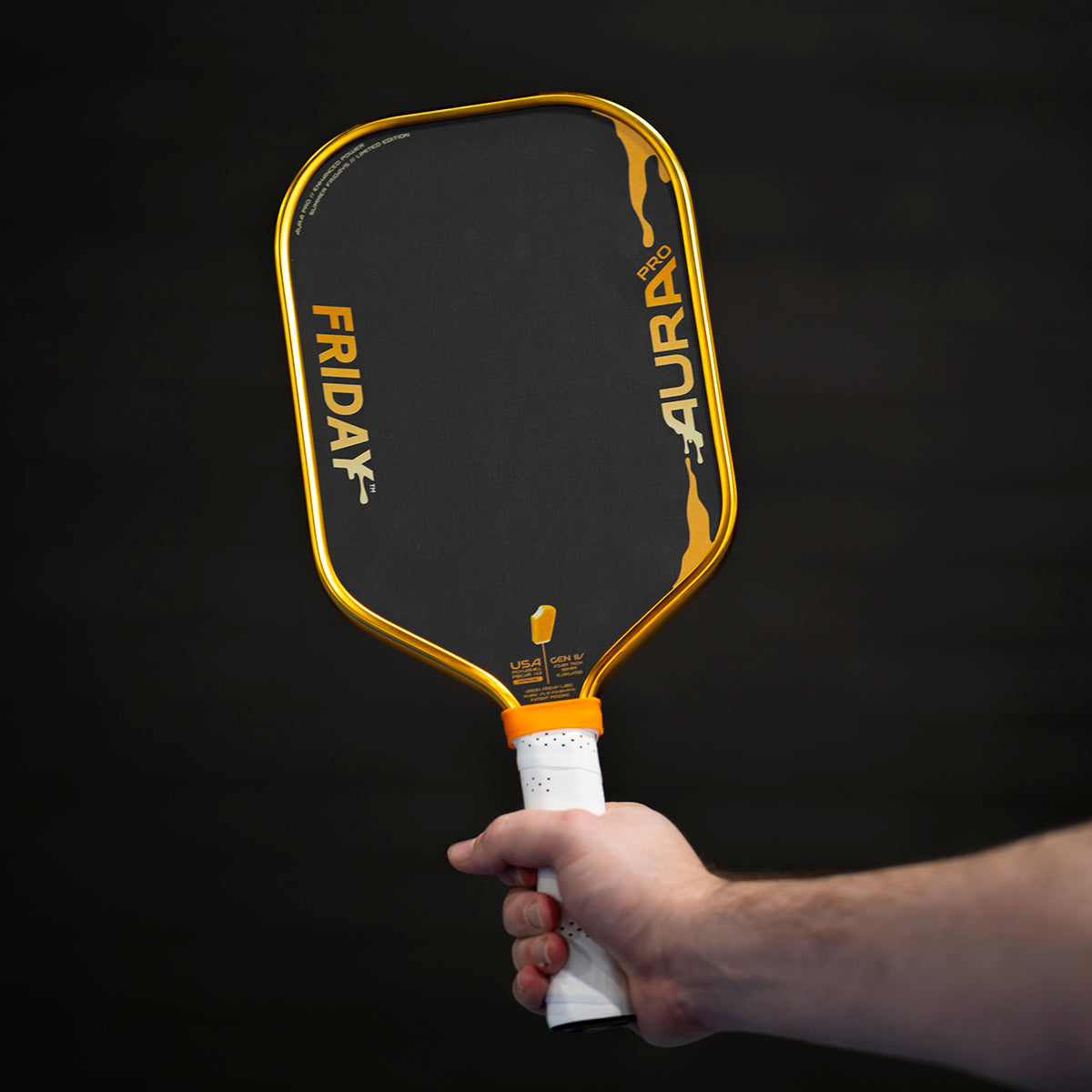 Friday Aura Pro Creamsicle Limited Edition elongated 16mm pickleball paddle — front