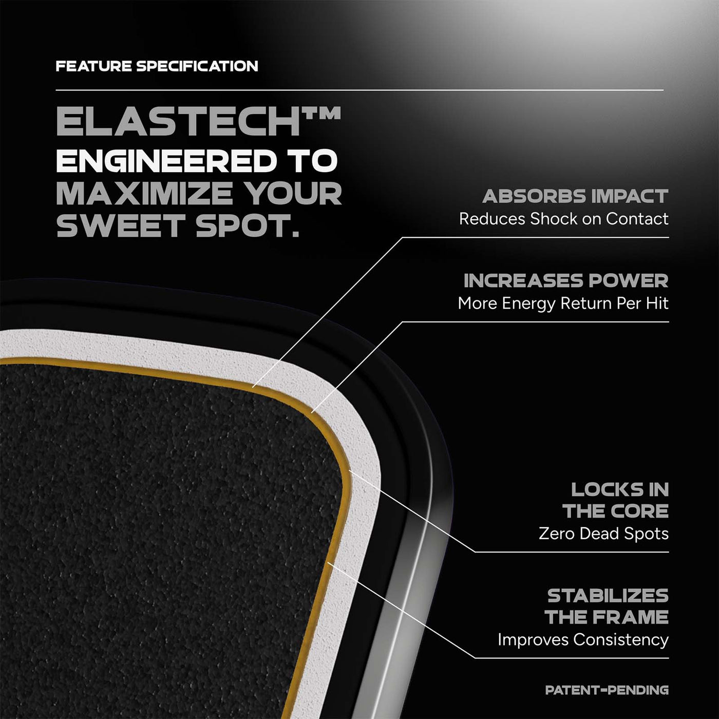 Friday Aura pickleball paddle - ElasTECH perimeter edge construction detail
