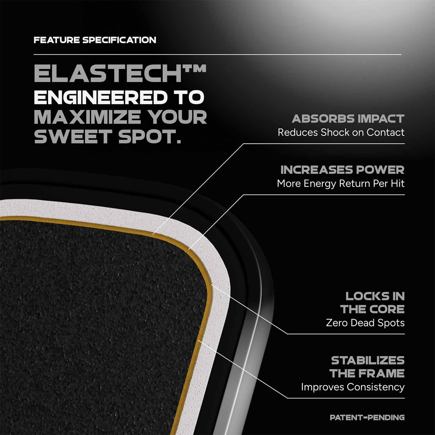 Friday Aura Pro pickleball paddle - ElasTECH perimeter edge construction detail