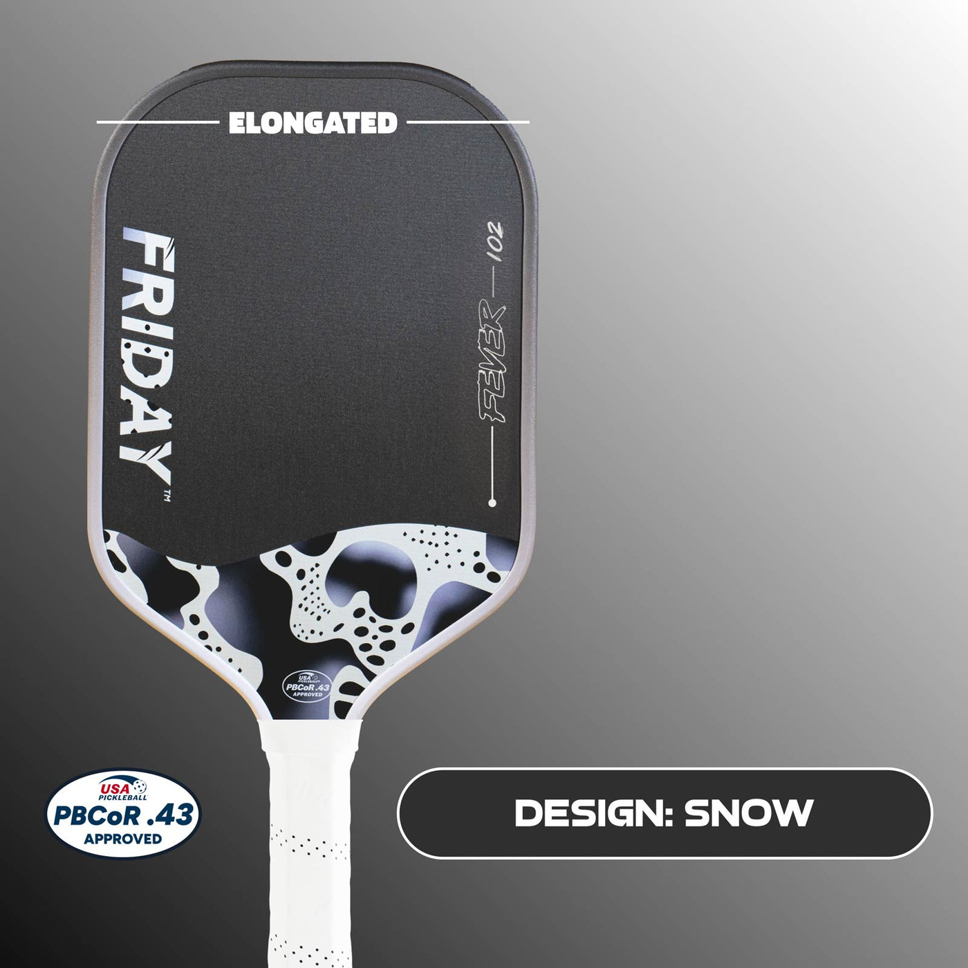 Friday Fever 102 Gen 3 Elongated pickleball paddle - Snow colourway - paddle face