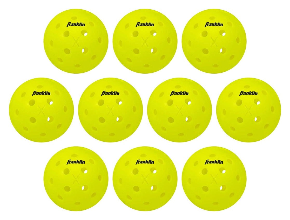 Franklin X-40 outdoor pickleballs, 10 pack - Optic Yellow, 40-hole precision, USAPA tournament approved