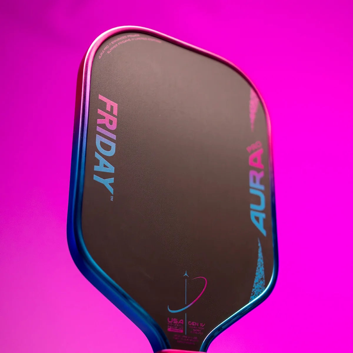 Close detail of the Friday Aura Pro Vice raw carbon face and metallic edge guard