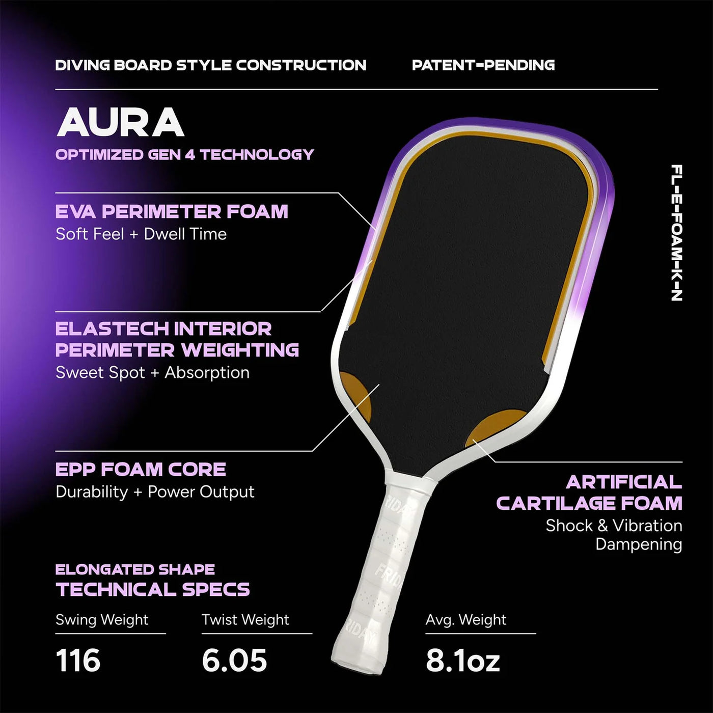 Friday Aura Pickleball Paddle - Elongated 16mm