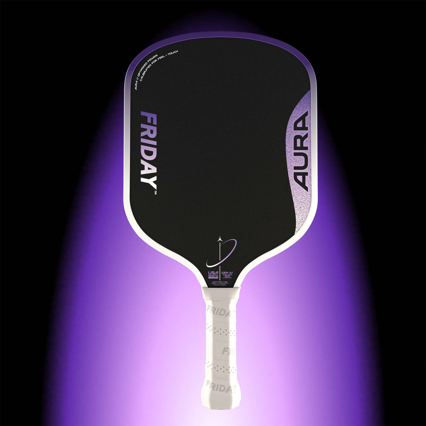 Friday Aura Widebody 16mm pickleball paddle - Purple colourway - full paddle with grip