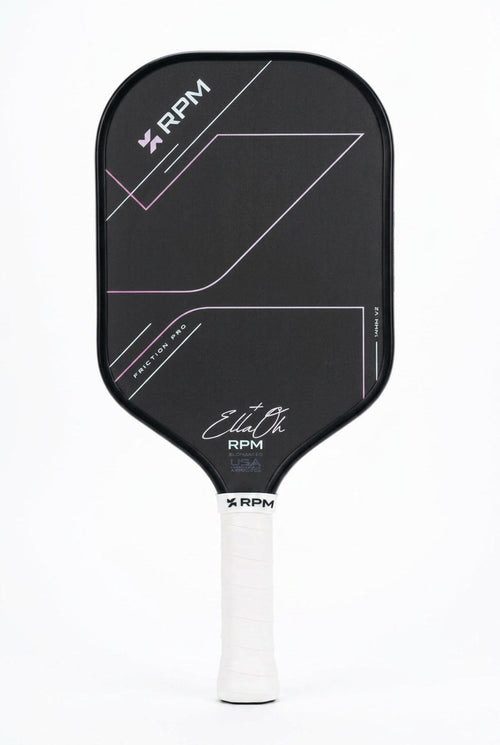 RPM Friction Pro V2 Pink 16mm pickleball paddle: elongated, front