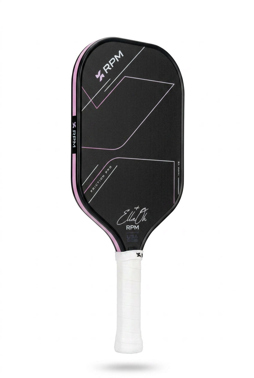 RPM Friction Pro V2 Pink 16mm pickleball paddle — elongated, angle