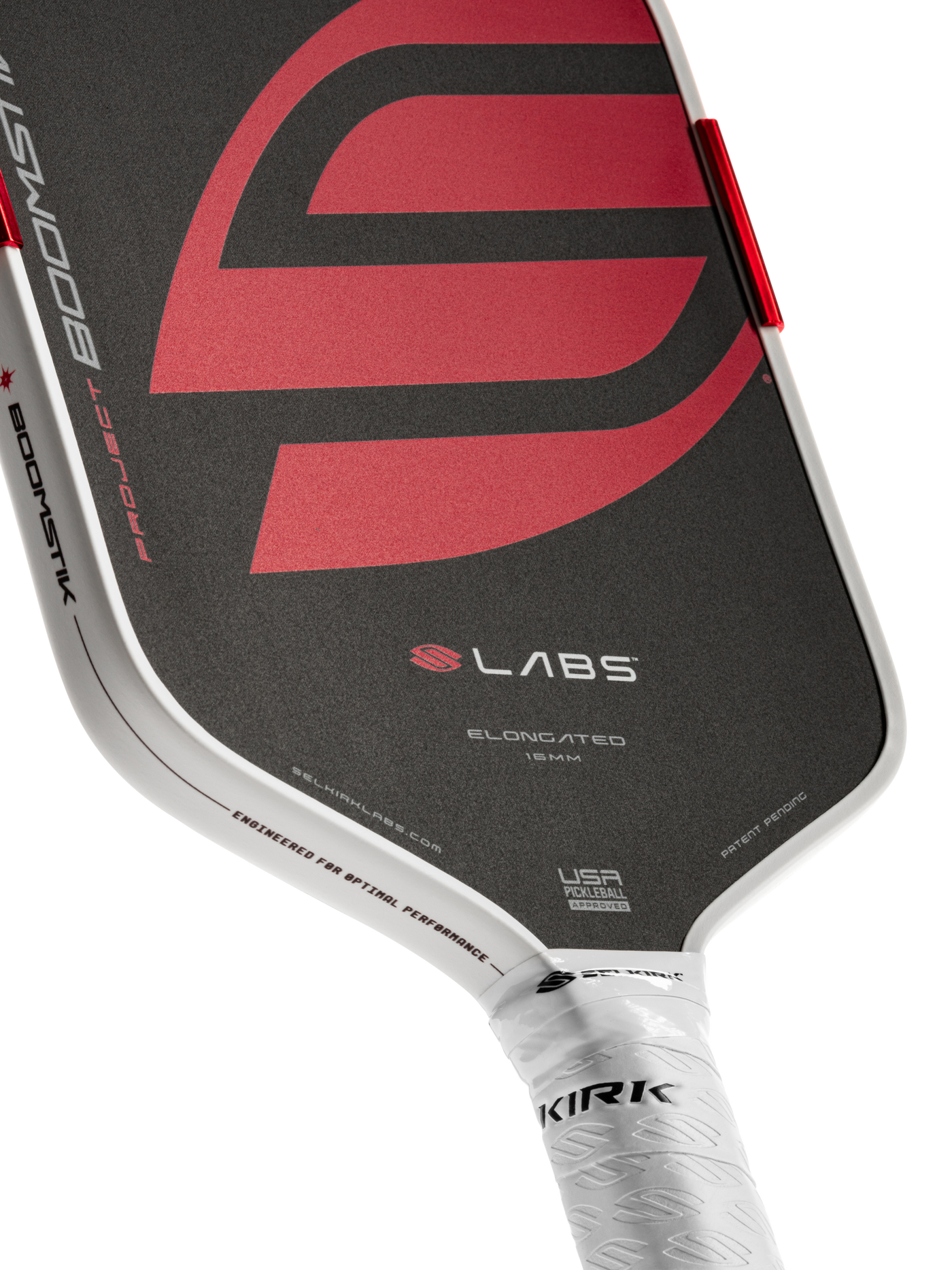 Selkirk LABS Boomstik Elongated pickleball paddle - Original colourway - face and edge guard detail