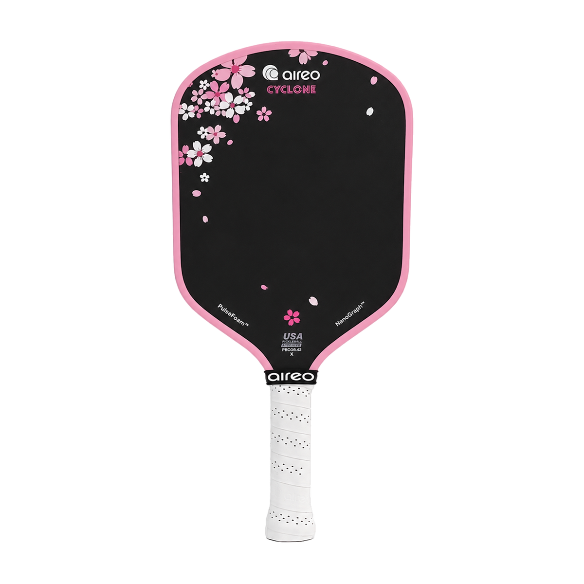 Aireo Cyclone X Hybrid pickleball paddle - Cherry Blossom colourway - front