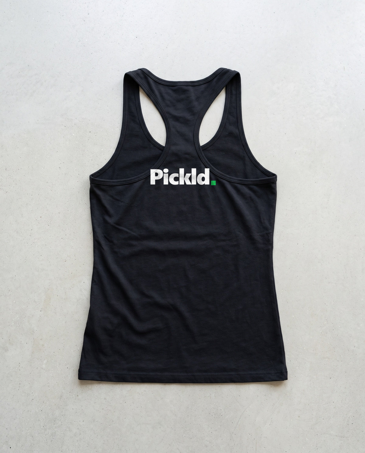 Pickld wordmark on the back of a black AS Colour Wo's Maple Active Blend Racerback