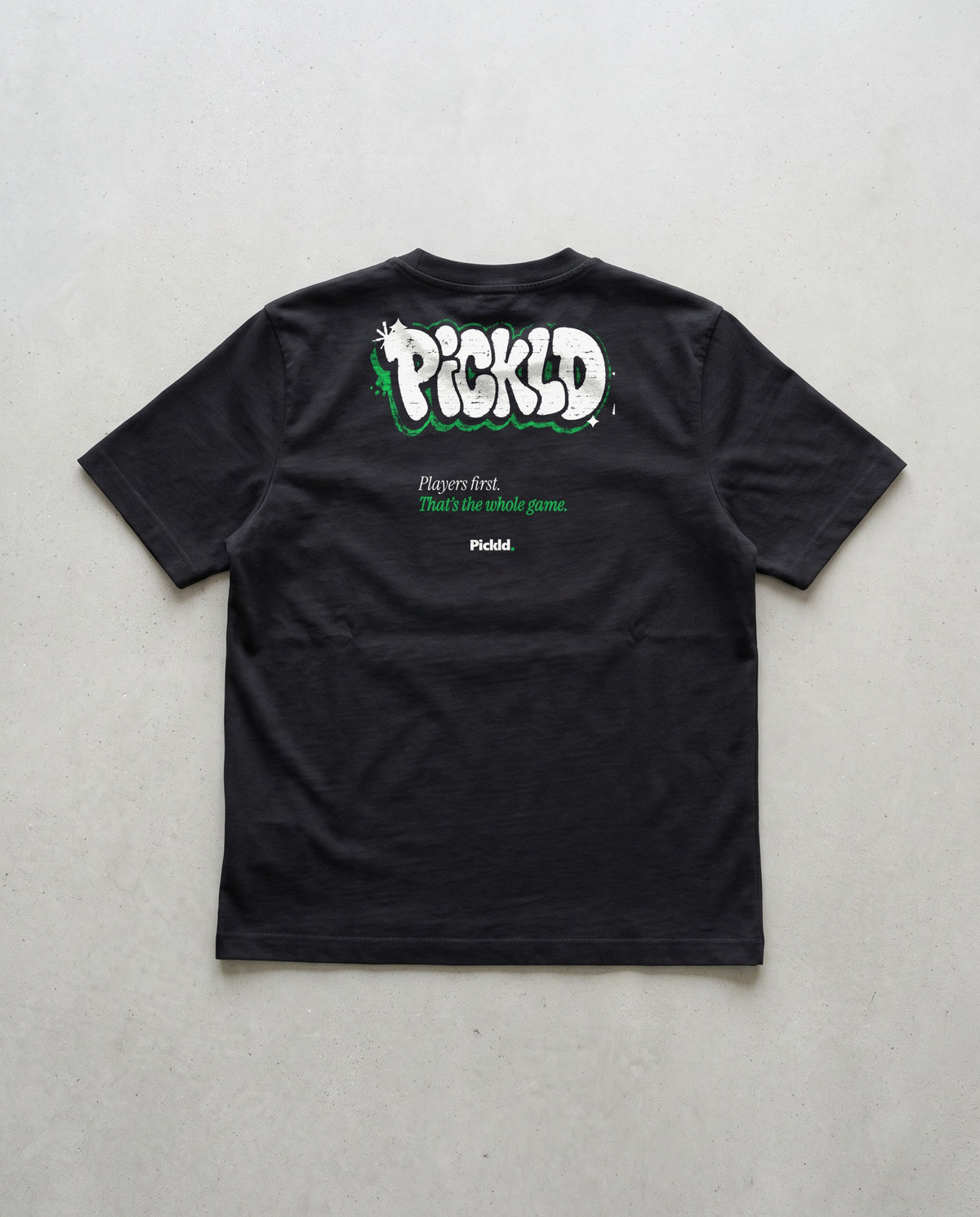 Pickld Throw Up women's tee, back print, on a black AS Colour Wo's Classic Tee 4026 (relaxed fit)