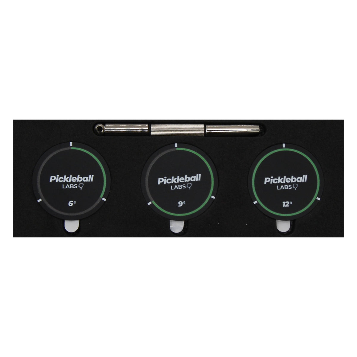 Pickleball Labs Balance Caps close up, 6g, 9g and 12g markings