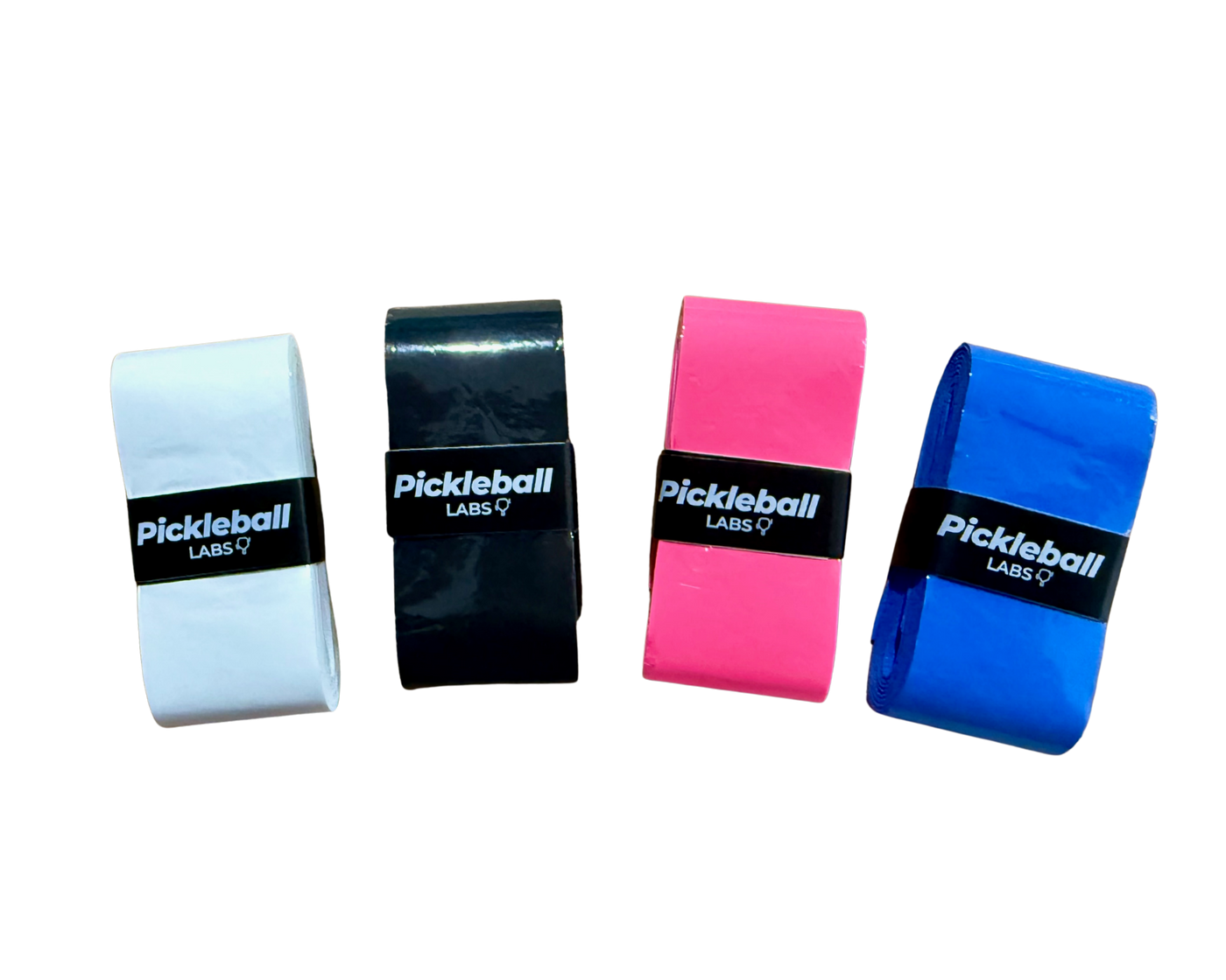 Pickleball Labs FlexTac pickleball overgrips in white, black, pink and blue