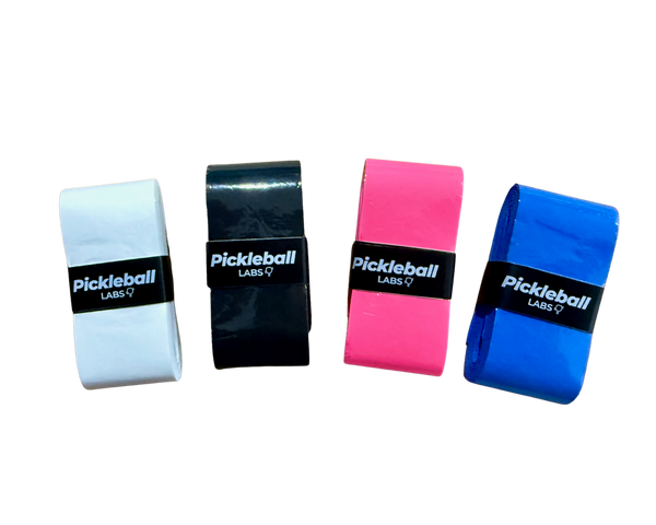 Pickleball Labs FlexTac pickleball overgrip 3-pack in white, black, pink and blue