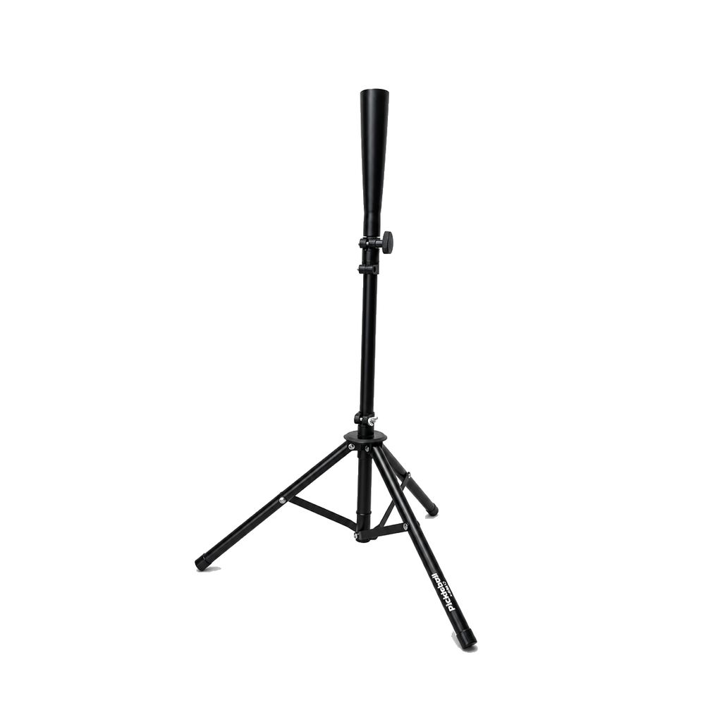 Pickleball Labs training stand, angled view showing the tripod base and height adjuster