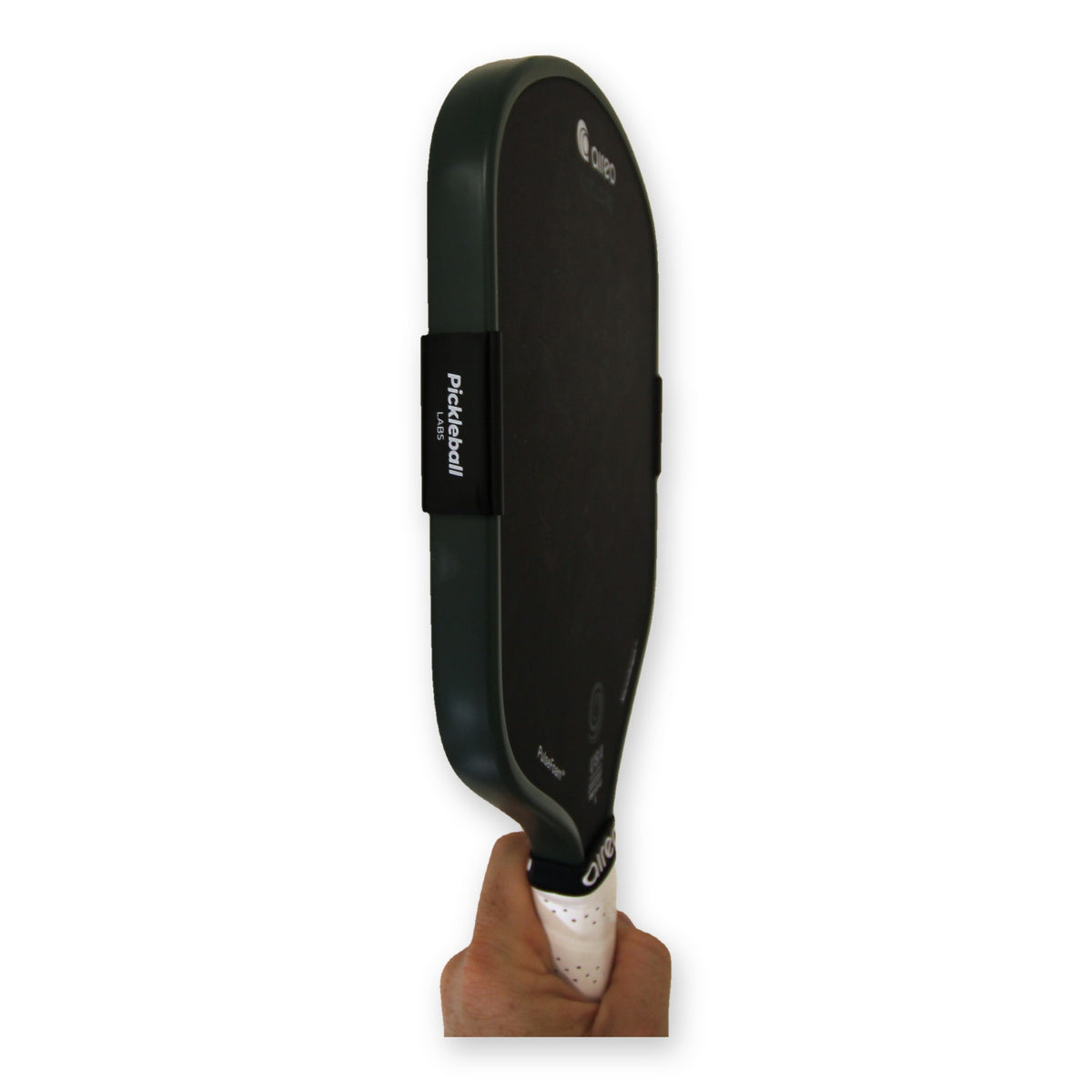 Pickleball Labs Weighted Clip fitted to a paddle edge, side view