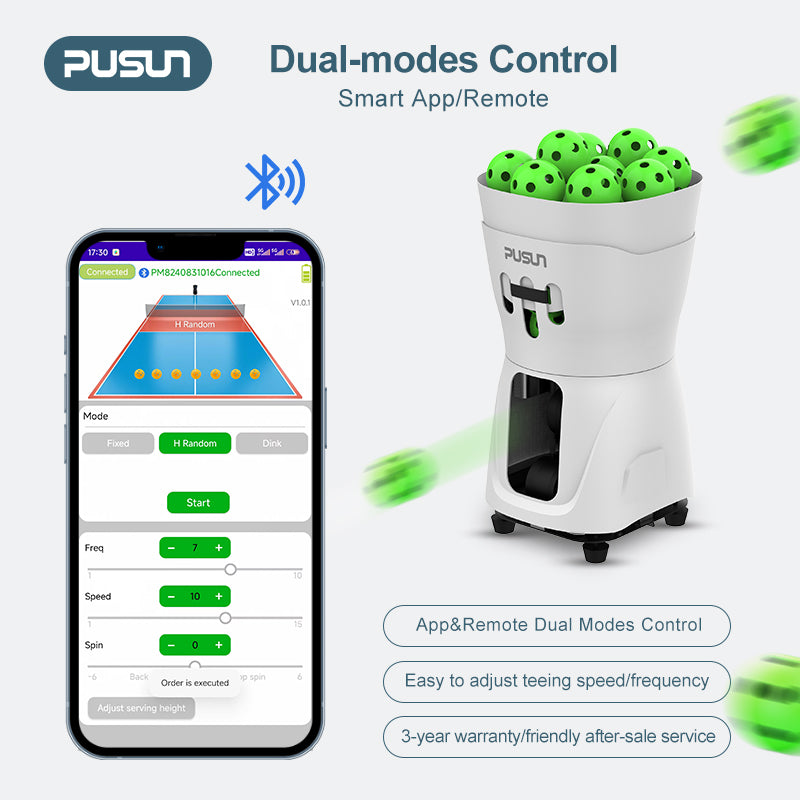 PUSUN PP-Mini Pro pickleball machine firing balls on court via app control