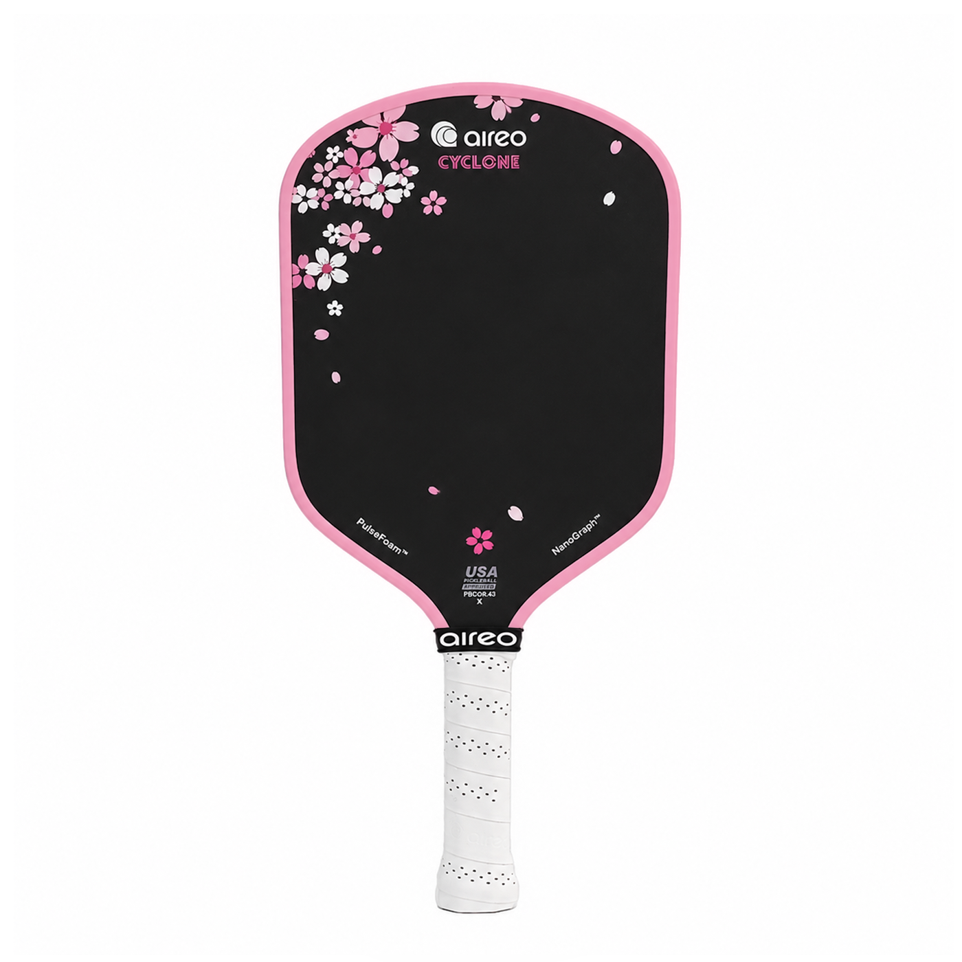 Aireo Cyclone X Hybrid pickleball paddle - Cherry Blossom colourway - front