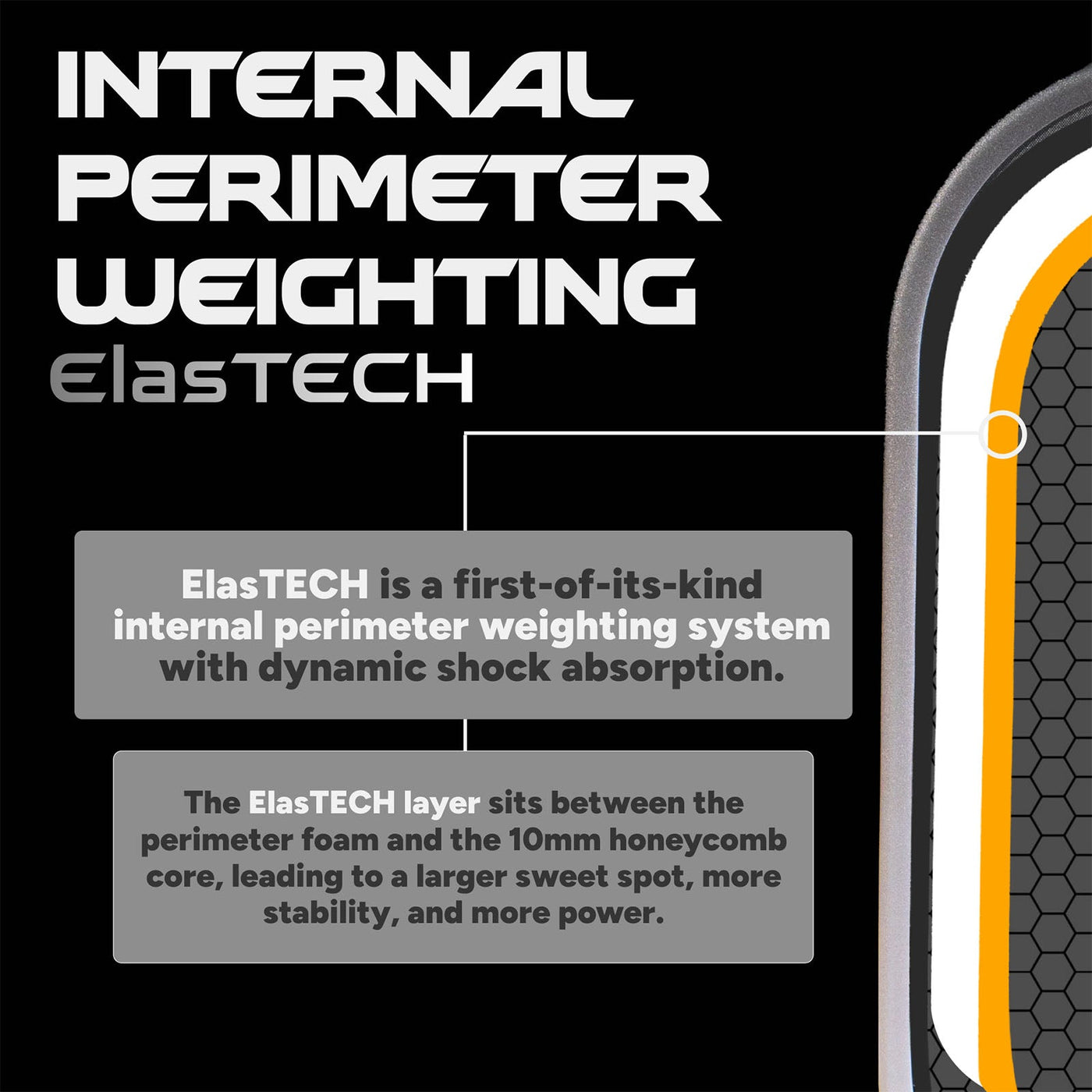 Friday Fever 102 Gen 3 Elongated pickleball paddle - ElasTECH perimeter weighting