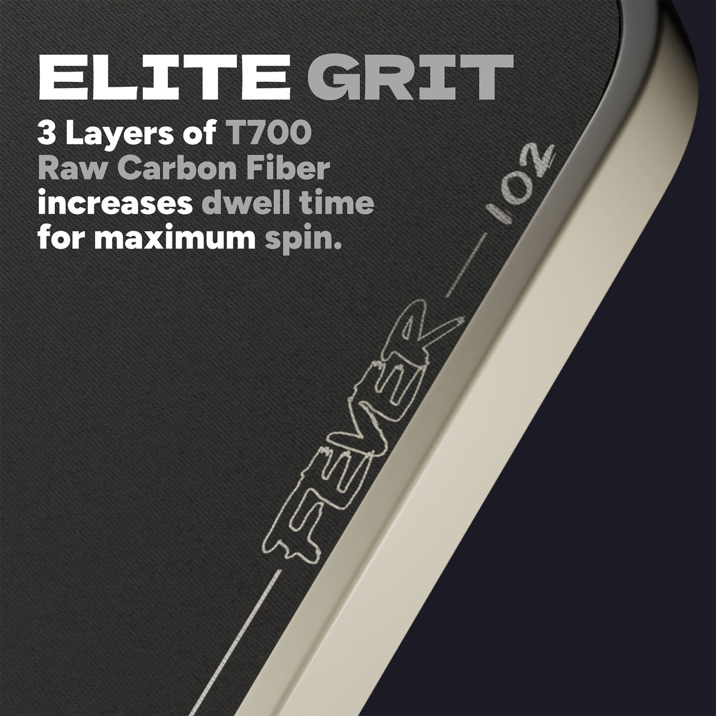 Friday Fever 102 Gen 3 Elongated pickleball paddle - Snow colourway - edge and carbon face detail
