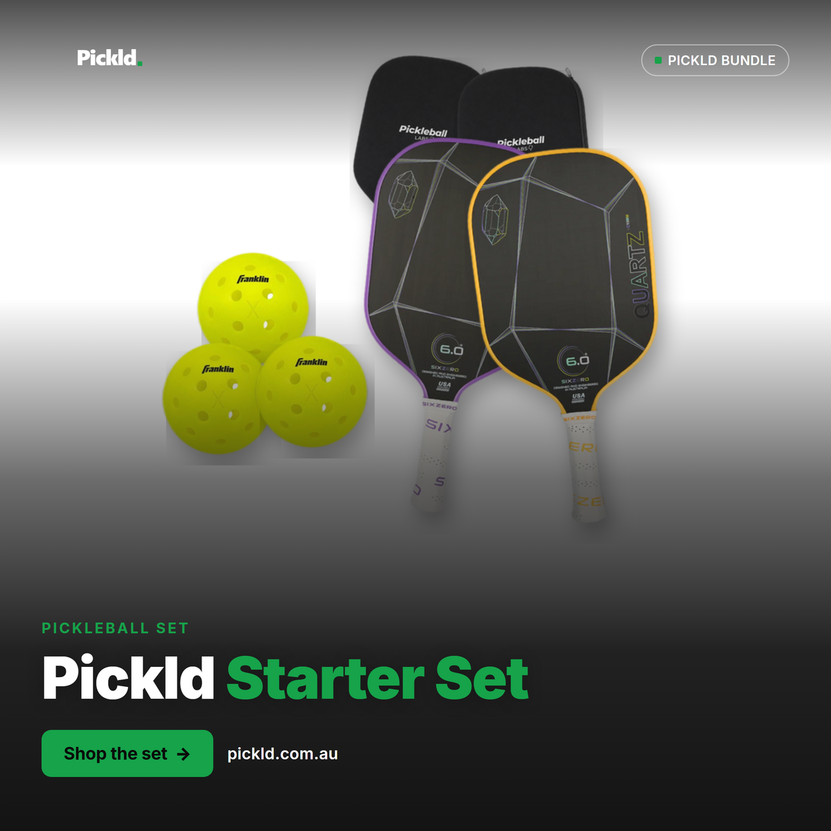 Pickld Starter Set: two Six Zero Quartz paddles, Franklin X-40 balls and two paddle covers