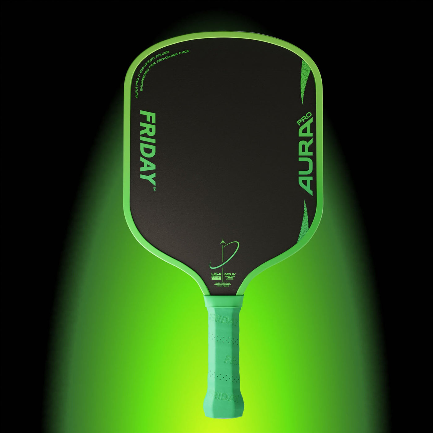 Friday Aura Pro Widebody 16mm pickleball paddle - Green colourway - front face